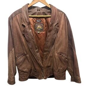 Adventure Bound Vintage Brown Leather Jacket Men’s Medium Western Boho Moto